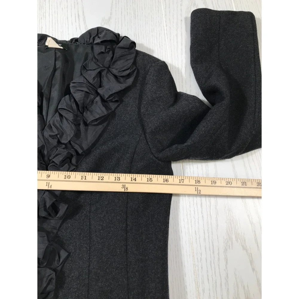 J Crew Wool Pea Coat Womens 4 Dark Gray Open Front Ruffle Silk Trim Preppy Y2K - Picture 3 of 9